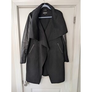 Mackage Davina Black Wool Coat Genuine‎ Lambskin Leather Sleeves Womens Medium